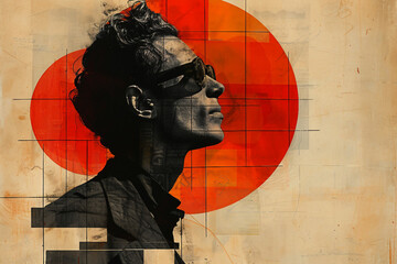 Generative AI technology cut-out graphical retro collage with vivid vintage elements paper art design