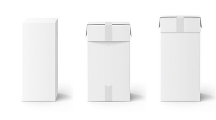 White Box. Tall White Cardboard Box Packaging Templates Isolated on Background