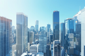 Obraz premium High-Rise Office Buildings in the Financial District with Blue Sky