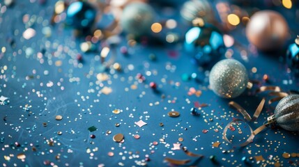 Festive Season: Pine Branches and Blue Ornaments