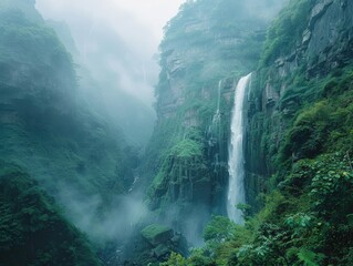 Stunning Waterfall Cascading Down a Mountain in China