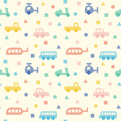 Seamless pattern small cars traffic , flat style. Cute print, fabric, wallpaper. Vector cartoon illustration
