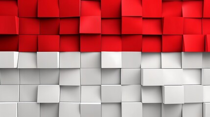 Red and White, Indonesian Flag, Cube Texture, Background : Suitable for Be Used as a Background in Any Project (Print, Graphic Design, Web Design) Related to Indonesia Theme.
