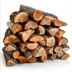 Fototapeta premium Firewood stack, Stack of cut firewood, Isolated on white background. Generative AI.