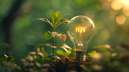 Light bulb and plant in a natural environment