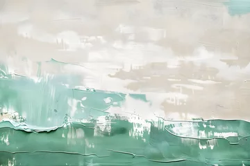 Poster Abstract japandi design painting background art illustration - Mint green white beige texture, minimalist japanese scandinavian style