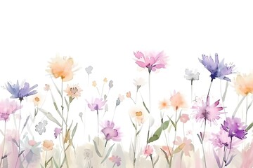 Delicate Watercolor Meadow with Soft Pastel Asters for Nursery Decor