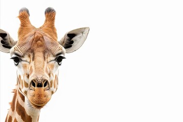 Obraz premium Close-up portrait of a giraffe with a curious expression on its face