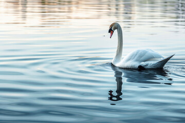 Swan gracefully gliding across a tranquil lake