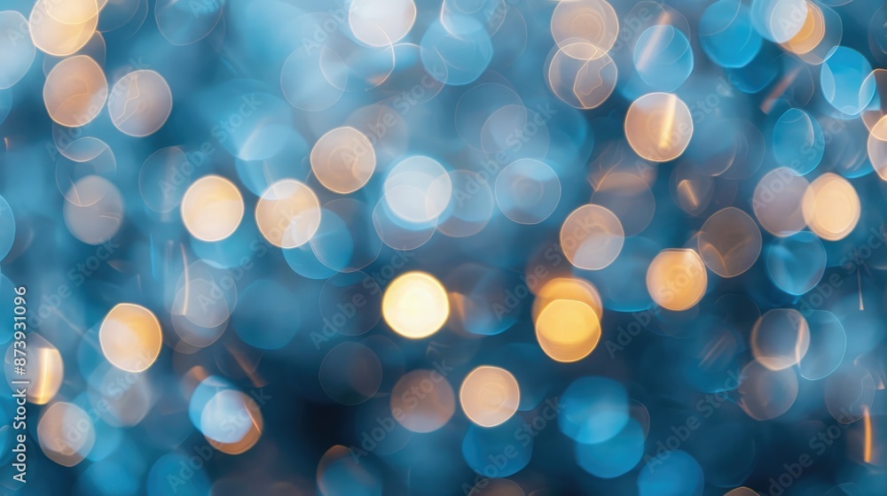 Wall mural defocused blue and white bokeh lights on gradient background with festive soft focus effect