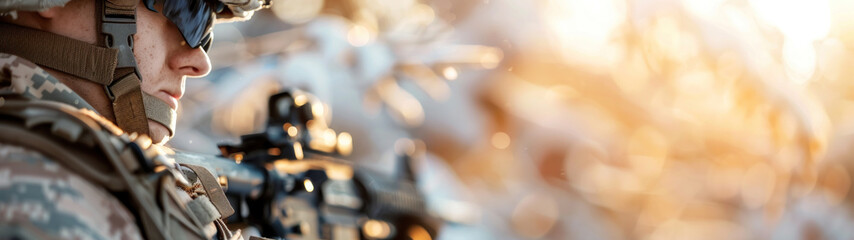 Armed Soldier Guarding, Close-up Realistic Photography