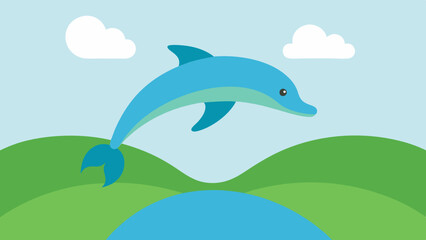 Dolphin jumping in the river vector illustration 