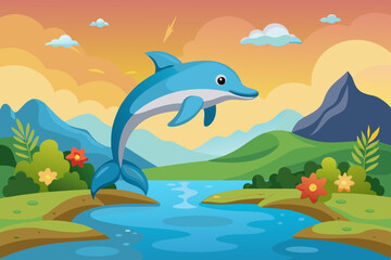 Obraz premium Dolphin jumping in the river vector illustration 