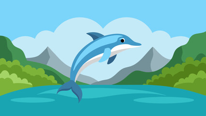 Fototapeta premium Dolphin jumping in the river vector illustration 