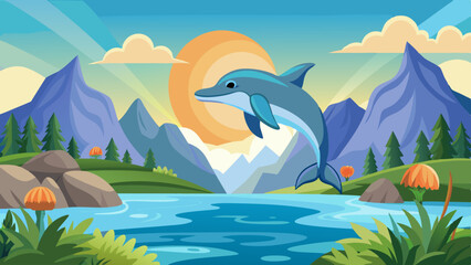 Dolphin jumping in the river vector illustration 