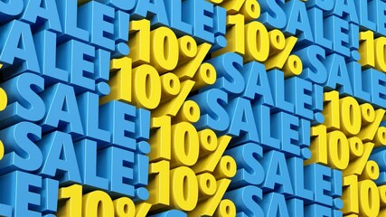 Discount sale 10% off yellow and blue sign. 10% to 90% sale promotion for advertising, special offer, mega sale, hot deal, cyber week, black friday flash and flat sale. 