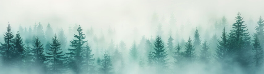Fototapeta premium Tranquil Morning Over Vast Forest, Low Hanging Fog