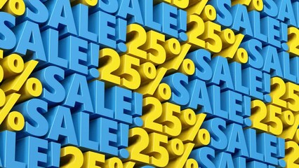 Discount sale 25% off yellow and blue sign. 10% to 90% sale promotion for advertising, special offer, mega sale, hot deal, cyber week, black friday flash and flat sale. 