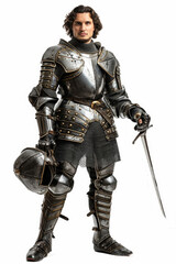 Elegant medieval knight posing confidently against a white backdrop