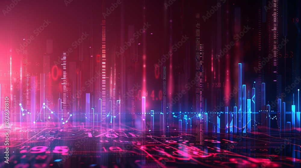 Poster digital graph displaying stock market trends with rising and falling financial data, perfect for bus