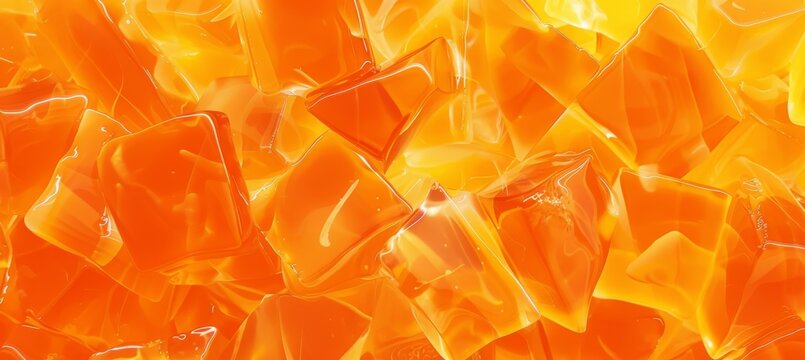 Abstract background made from orange jello chunks. Backlit clear ice or jelly cubes. Candy sweets