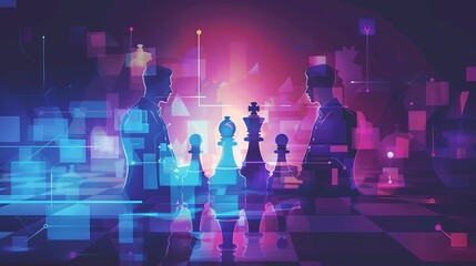 Fototapeta premium Corporate strategy and innovation illustration featuring blurred business elements, emphasizing market competition, technology growth, and successful business strategies