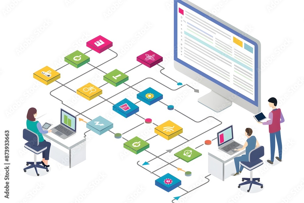 Poster business workflow and task management digital visualization concept