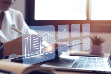 electronic library concept online e-books Knowledge base on the internet or electronic library