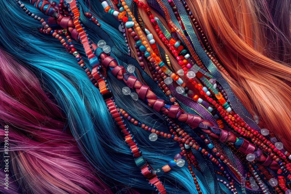Poster a colorful array of beads and strings are strung together