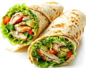 Wrap Sandwiches. Enclosed Chicken Fajita Wrap on a Healthy Background