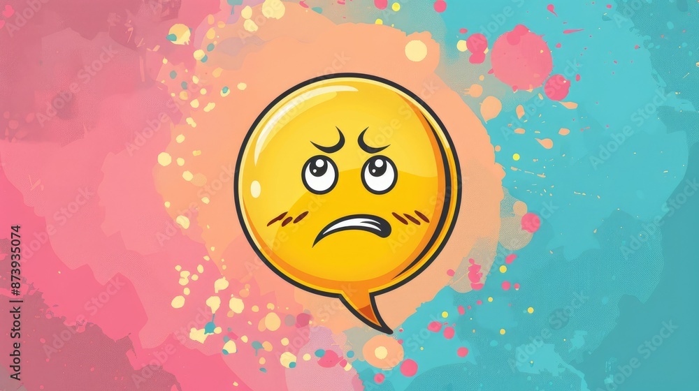 Poster a cartoon rendering of a sad character emoticon is shown expressing its dislike within a vibrant spe