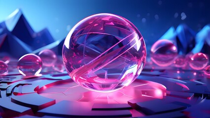 3d rendering of a sphere above a geometric patter