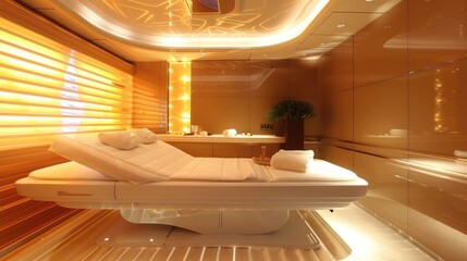 Tanning Salon Interior with Modern Tanning Bed for Tan Therapy