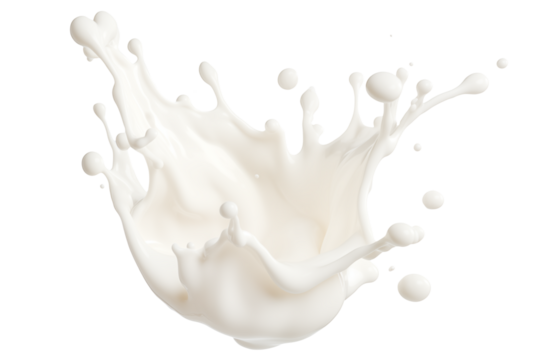 Levitation of a splash of cream or milk isolated on a transparent background.
