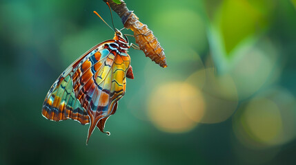 Macro Shot of Vibrant Butterfly Emerging from Chrysalis