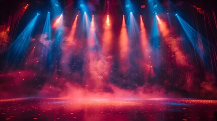 Vibrant Stage with Colorful Lighting and Smoke Effects