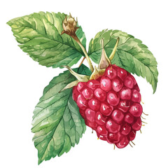 Watercolor painting of raspberry with leaves, isolated on a white background, raspberry vector, drawing clipart, Illustration Vector, Graphic Painting, design art, logo