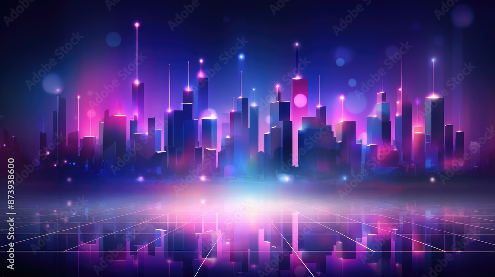Wall mural abstract city background with glowing lights., generative ai