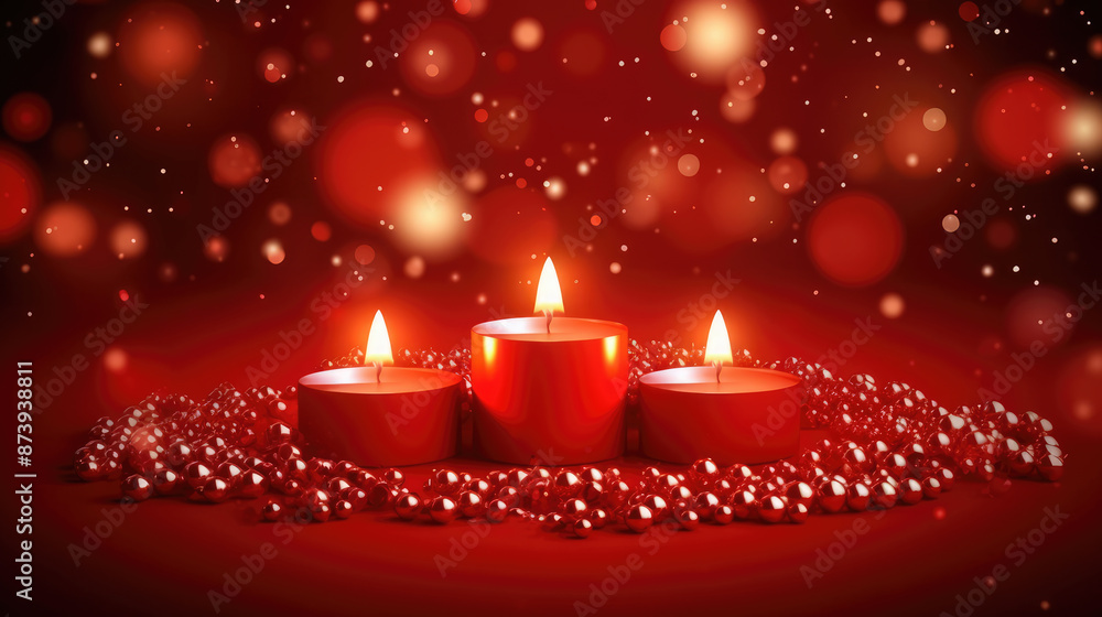Wall mural merry christmas and happy new year greeting red background, rotating light, generative ai
