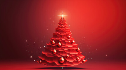Obraz premium Merry Christmas and happy new year greeting red background, generative ai