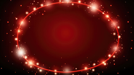 Red circle shaped Christmas banner with red Christmas lights, generative ai
