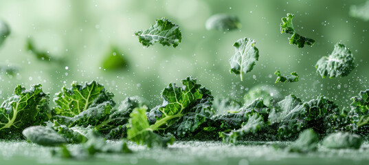 Kale Leaves on Pastel Green Background