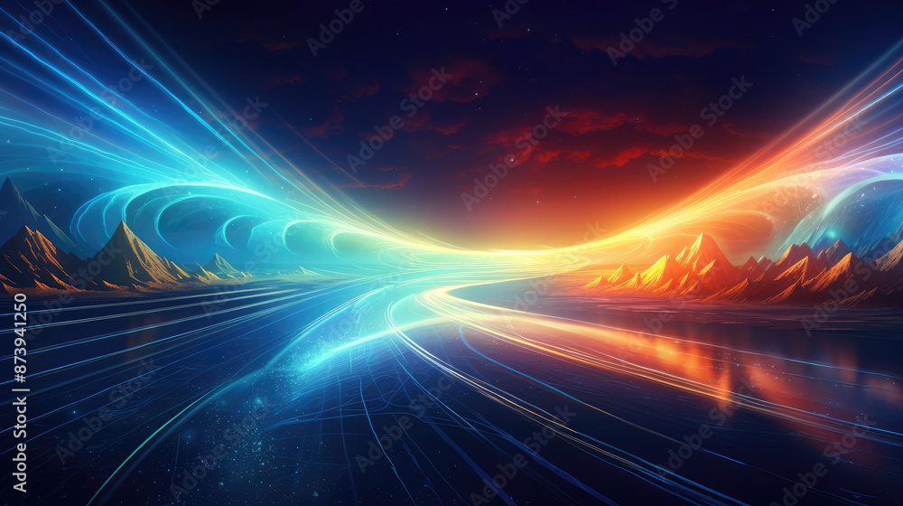 Wall mural futuristic wave and stream of light in the hight way., generative ai