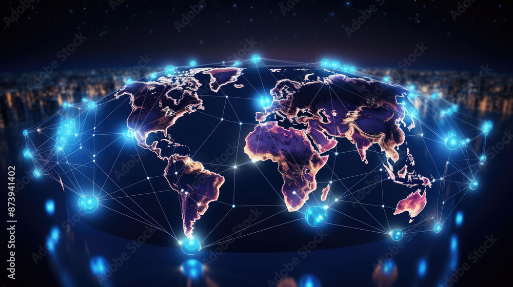 Sticker global network connection over the world 3d graphic background wallpaper., generative ai