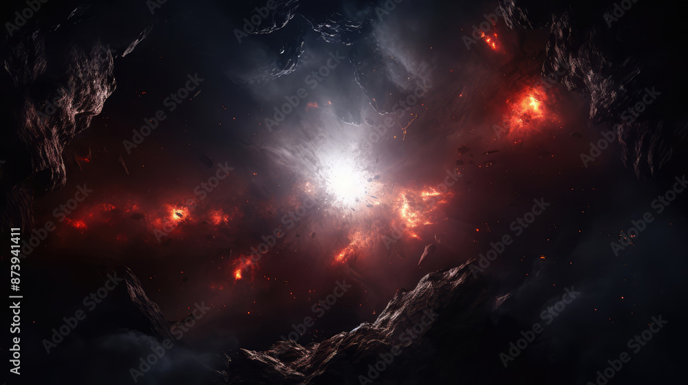 Wall mural a dark space image with bright lights and bright explosion., generative ai
