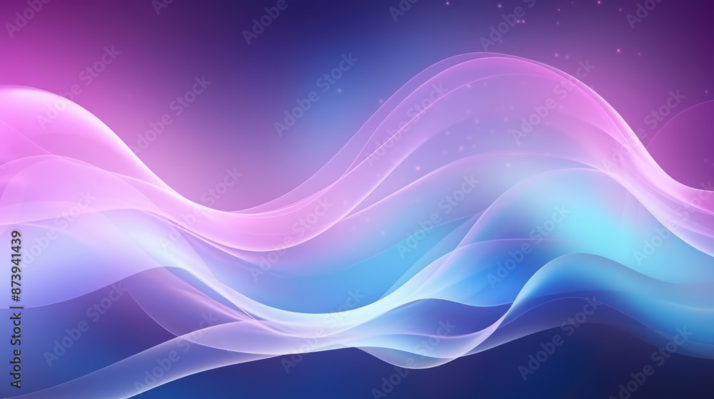 Wall mural abstract blue and purple wavy background with glowing lines and bokeh effect., generative ai