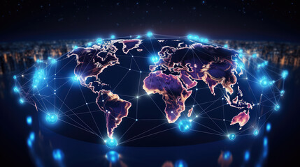 Obraz premium Global network connection over the world 3d graphic background wallpaper., generative ai