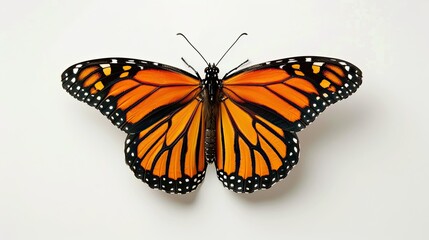 Naklejka premium Regal Monarch Butterfly with Vibrant Orange and Black Wings Framed Against Minimalist Background