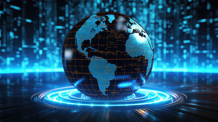 Globe and binary code. Technology concept. 3D., generative ai