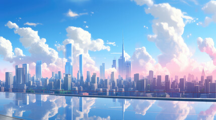 modern buildings overlooking a skyline and sky, generative ai